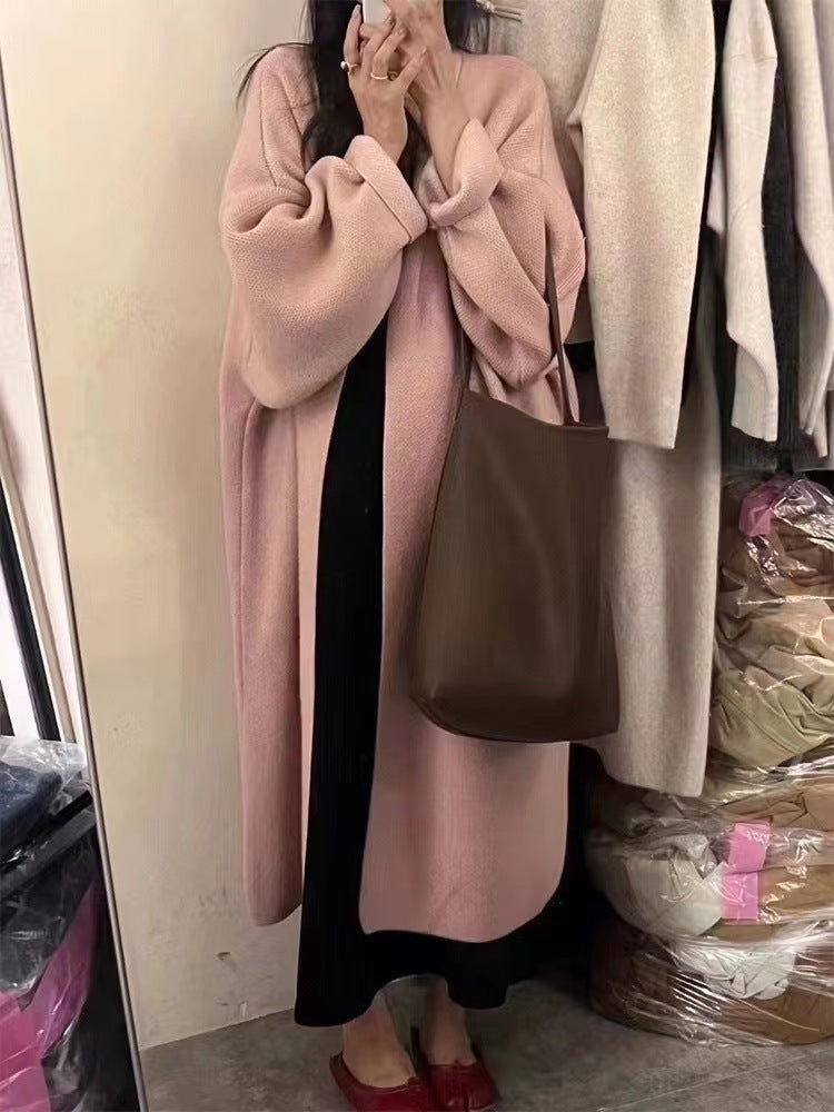 Manteau Cardigan Femme Oversize En Maille De Laine À Ouverture Drapée Et Longueur Maxi