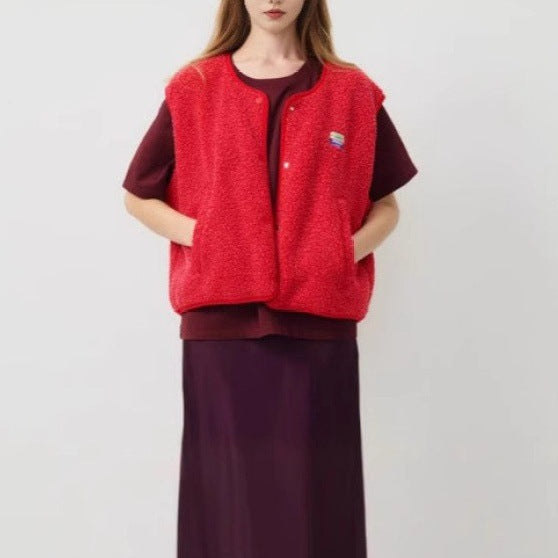 Damen modische Weste mit Fleece-Futter und praktischen Taschen Amawinc