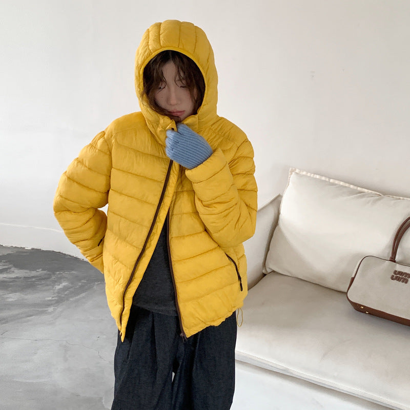 Damen ultraleichte Pufferjacke mit abnehmbarer Kapuze und elastischem Saum Amawinc