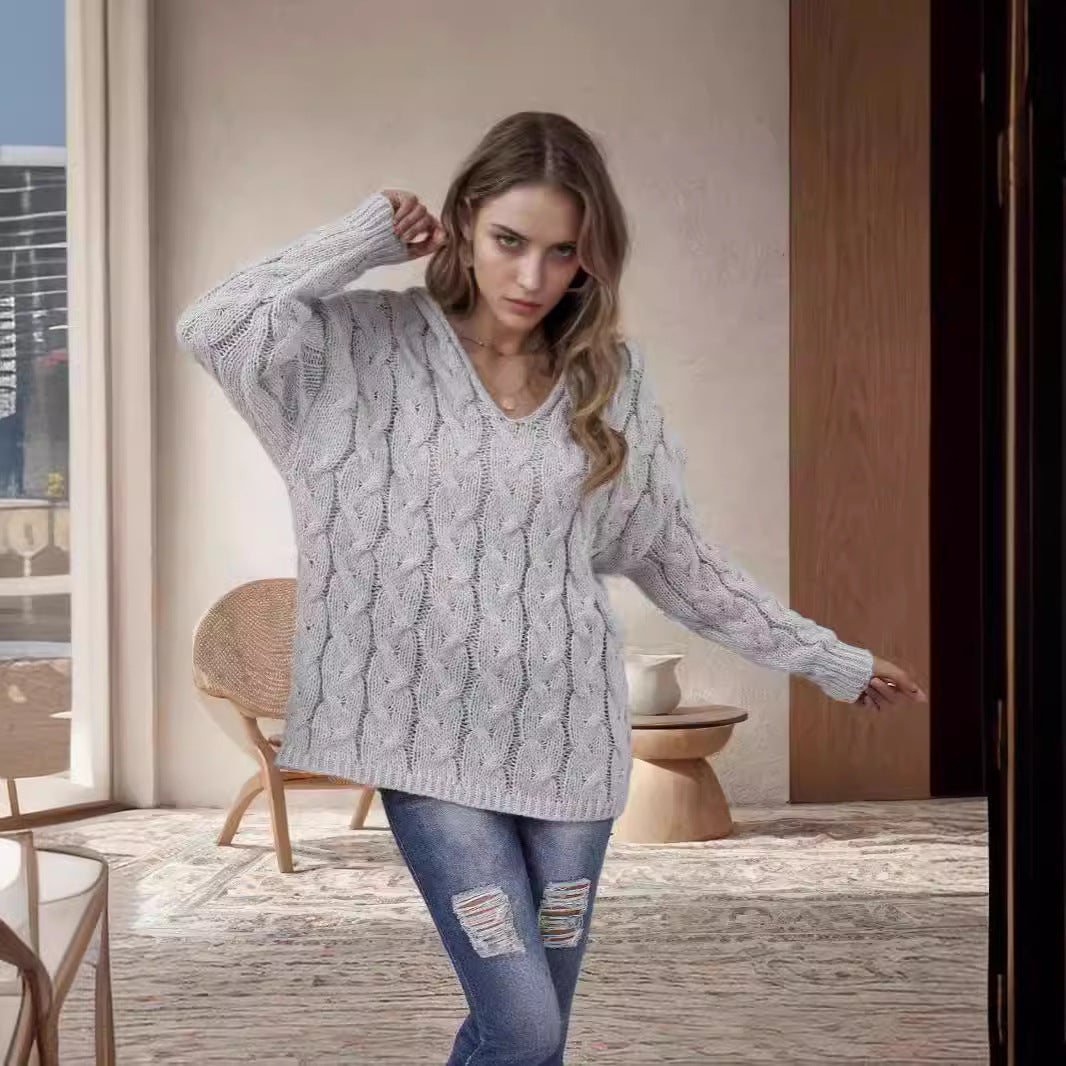 Damen Grobstrickpullover mit modernem Zopfdesign und weitem Schnitt Amawinc