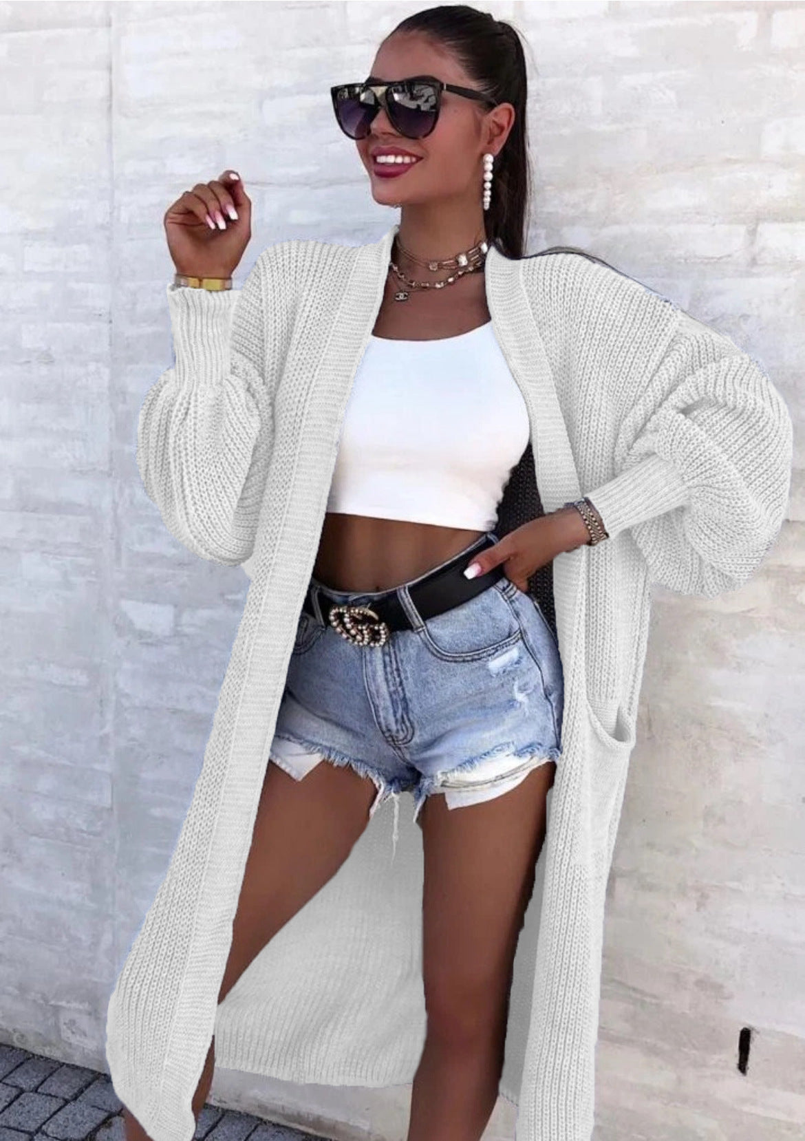 Damen Strickmantel mit weitem Schnitt und tiefen Taschen Amawinc