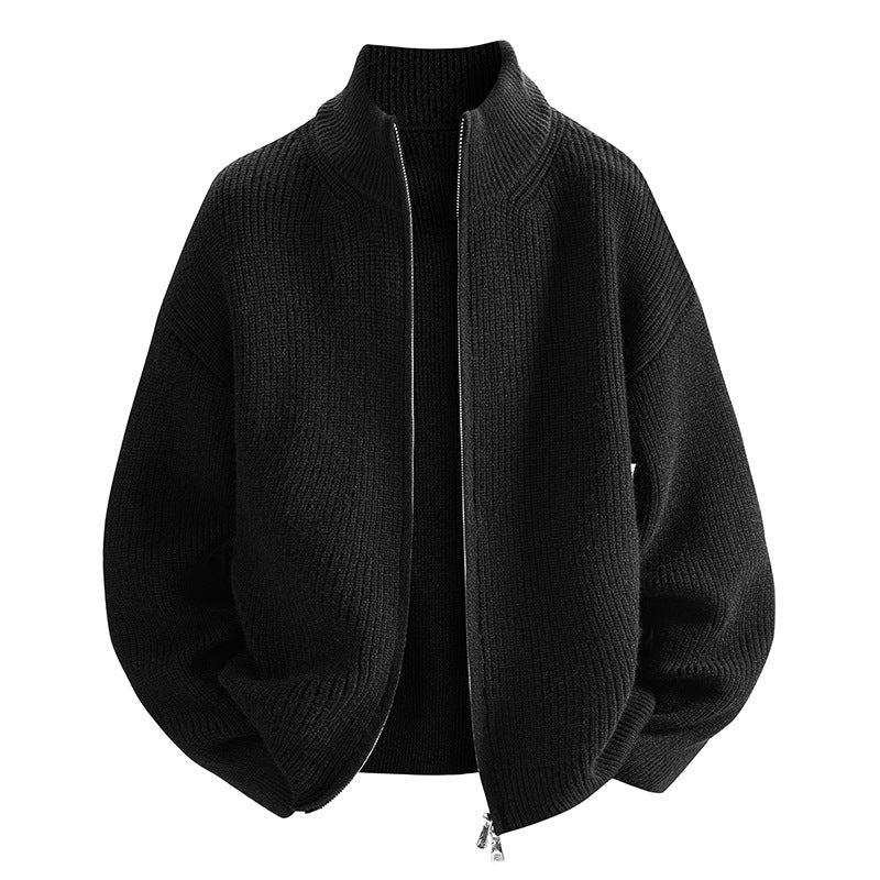 Damen modische Strickjacke mit hohem Kragen und Reißverschluss Amawinc