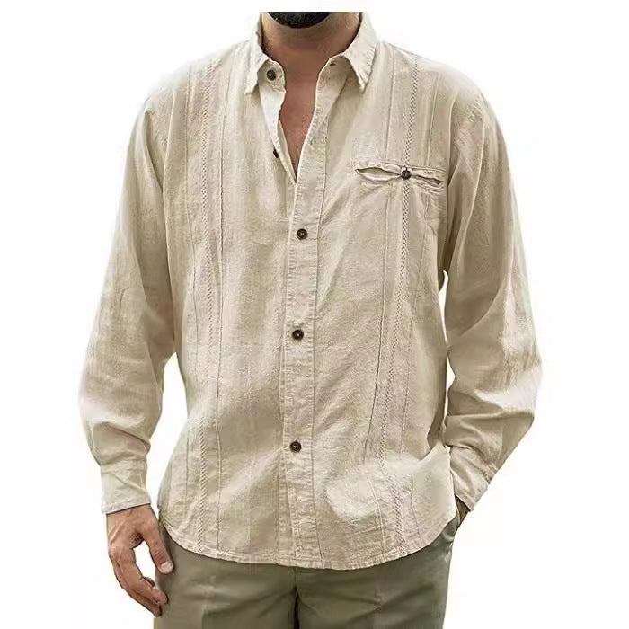 Chemise En Lin Pour Homme Coupe Décontractée Manches Longues Boutons Poche Poitrine Nordisk Flair Amawinc