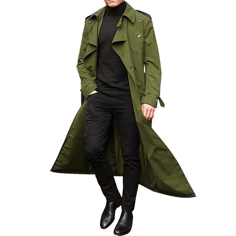 Manteau Trench Homme Tailored Fit Double Breasted Notched Lapels Longueur Intégrale Style Professionnel