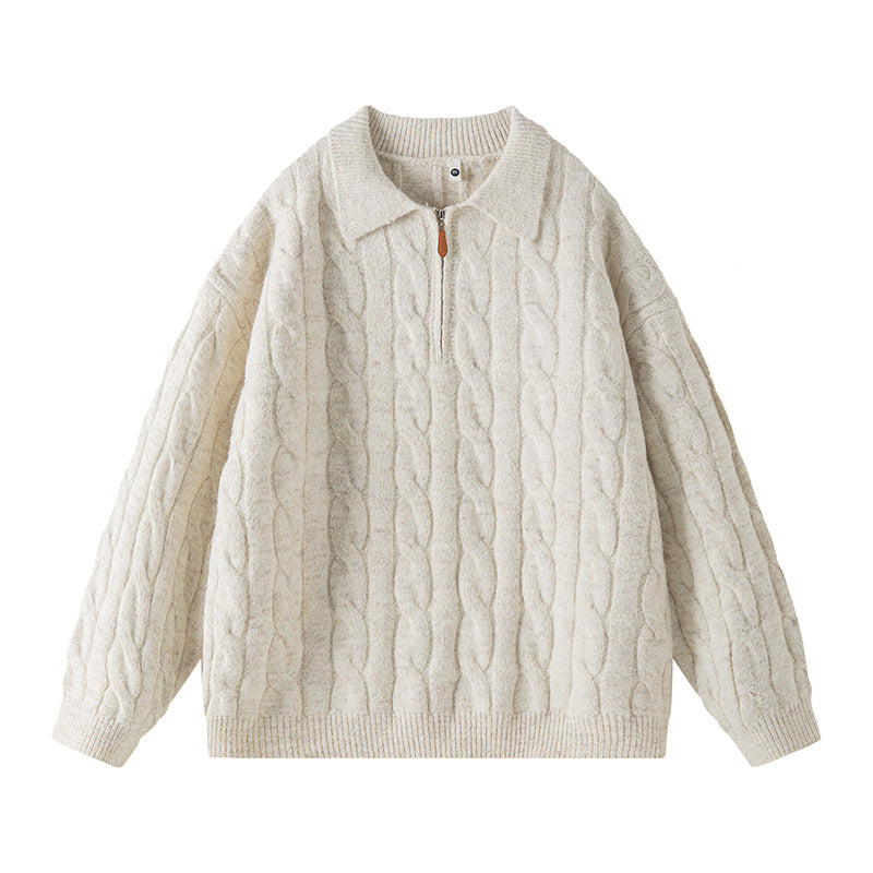 Damen Hochwertiger Strickpullover mit kurzem Reißverschluss und klassischem Kragen Amawinc