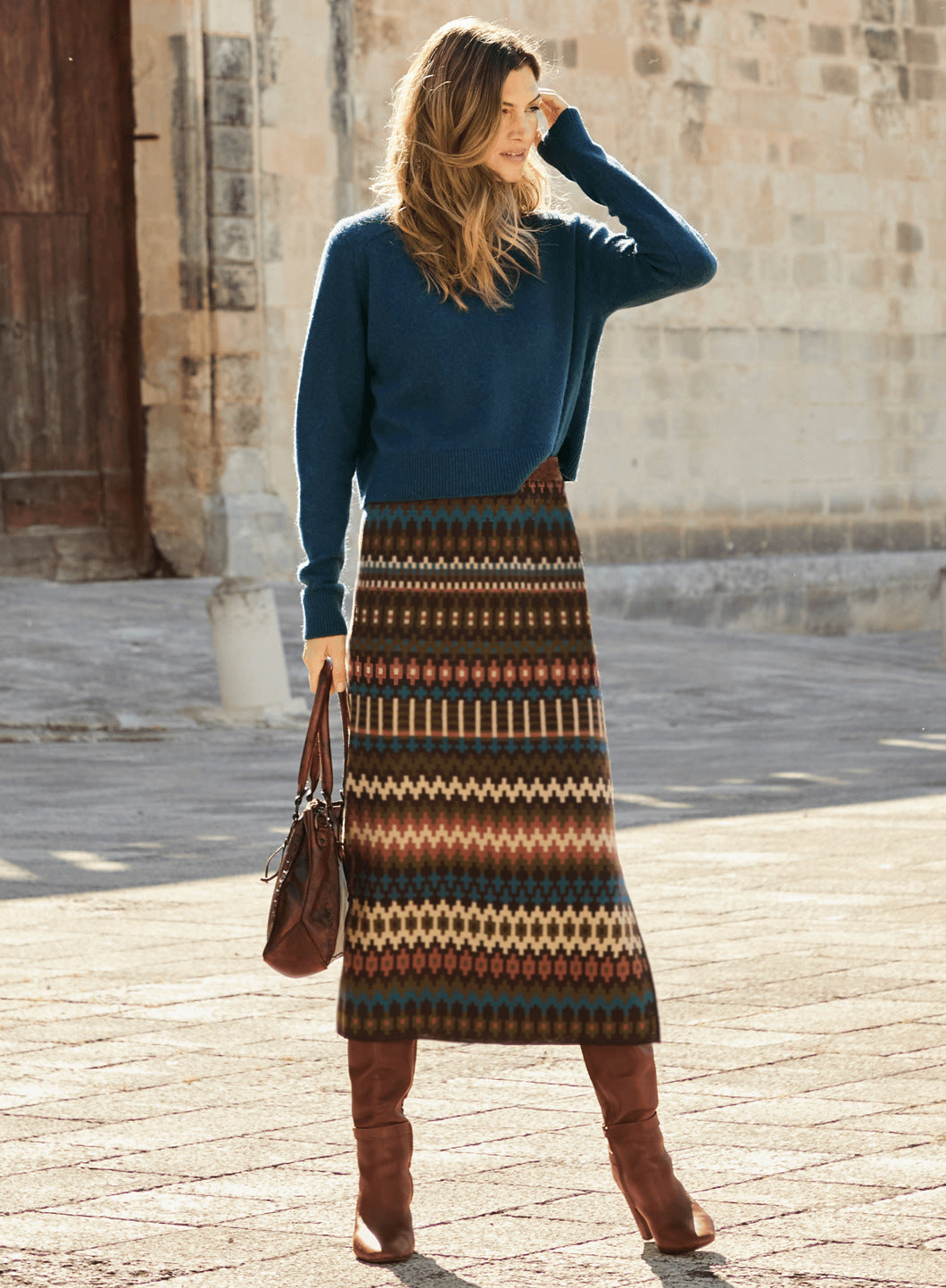 Damen Maxiröcke mit modernem Ethnomuster und elastischem Bund Amawinc