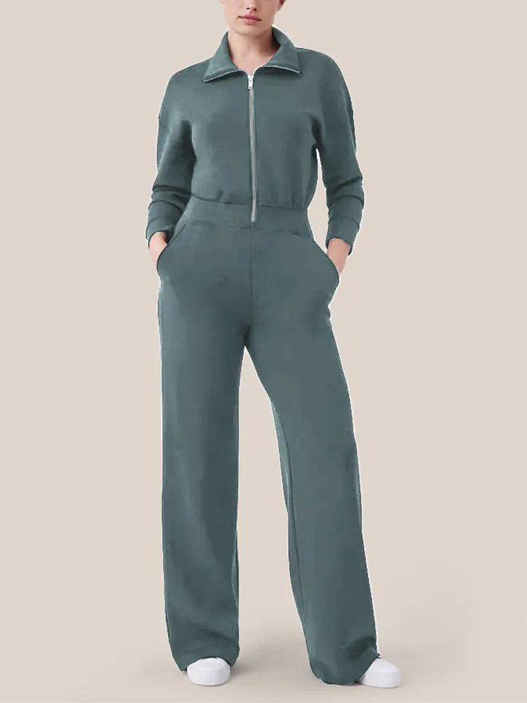 Damen Luxuriöser Lounge-Jumpsuit mit elegantem Stehkragen und praktischem Reißverschluss Amawinc