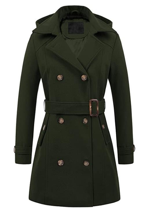 Damen eleganter Peacoat mit doppelter Knopfleiste und Taillengürtel Amawinc