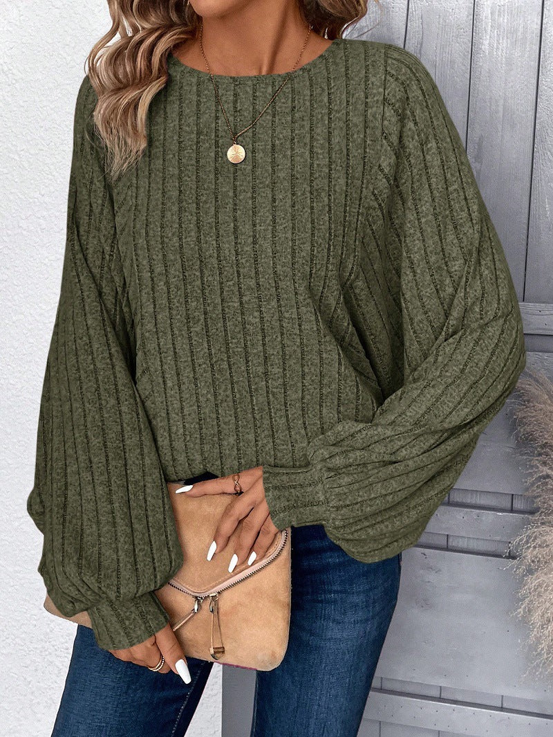 Damen Pullover mit eleganten Ballonärmel und Rippenstruktur Amawinc