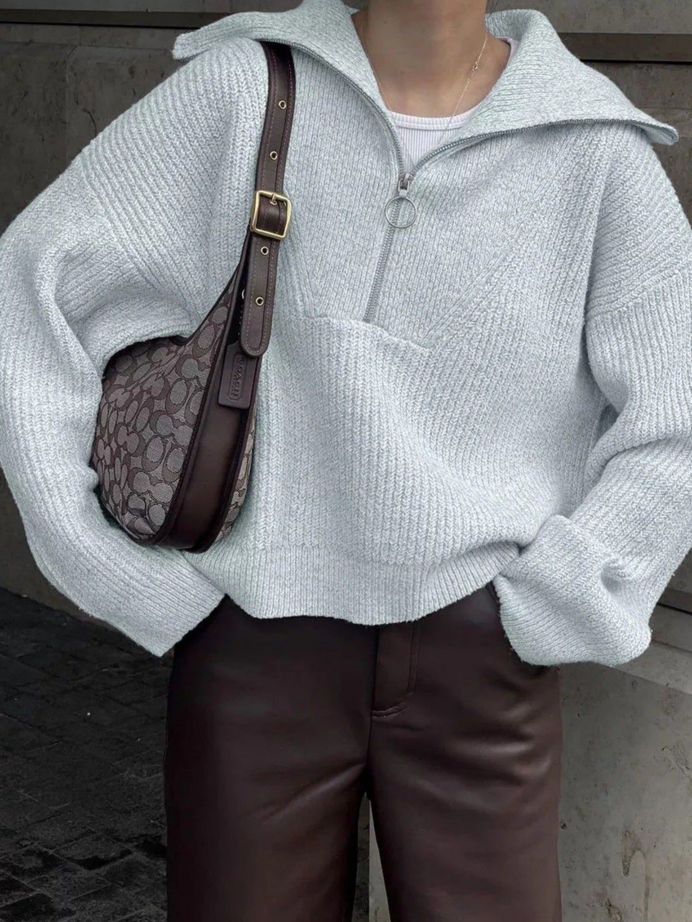 Damen Strickpullover mit Reißverschluss und lässigem Schnitt Amawinc