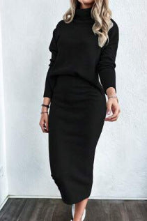 Damen Strickkleid mit lockerem Schnitt und hohem Kragen Amawinc