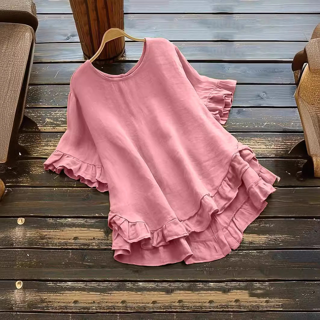 Damen lässiges Oberteil mit Rüschendetails und weit geschnittenem Design Amawinc