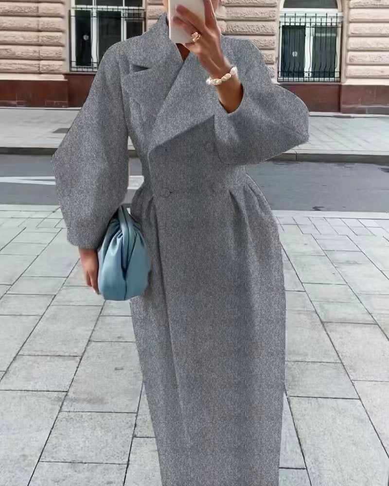 Damen eleganter Trenchcoat mit hohem Schlitz und Puffärmeln Amawinc
