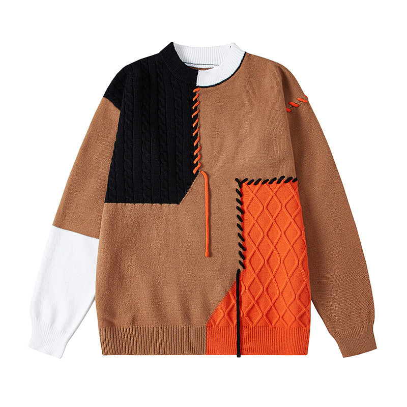 Damen kreativer Pullover mit strukturiertem Patchwork-Design und einzigartigen Details Amawinc