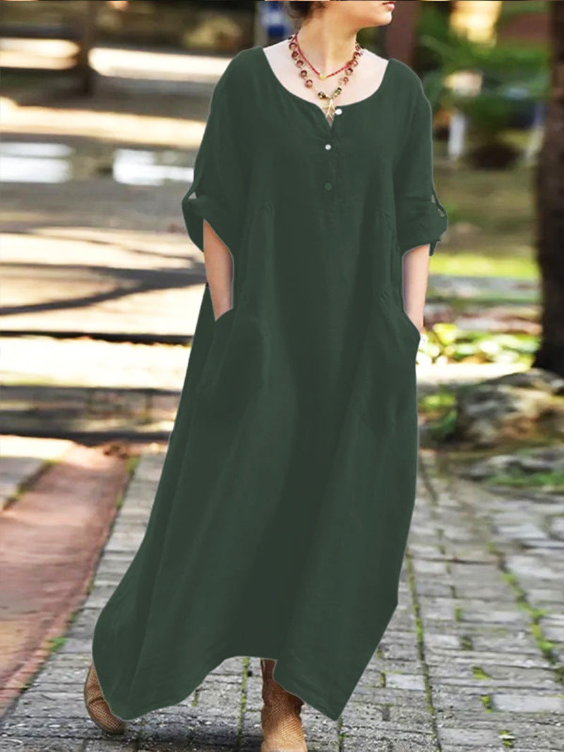 Damen lässiges Maxikleid mit praktischen Taschen und Knopfdetails Amawinc