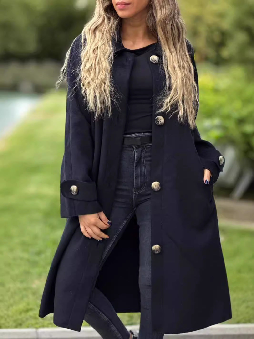 Manteau Long Pour Femme En Mélange De Laine Coupe Décontractée Boutonné Devant Col Classique Longueur Pleine Amawinc