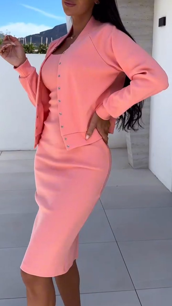 Damen modischer Sweatkleid und Jacke Set Amawinc