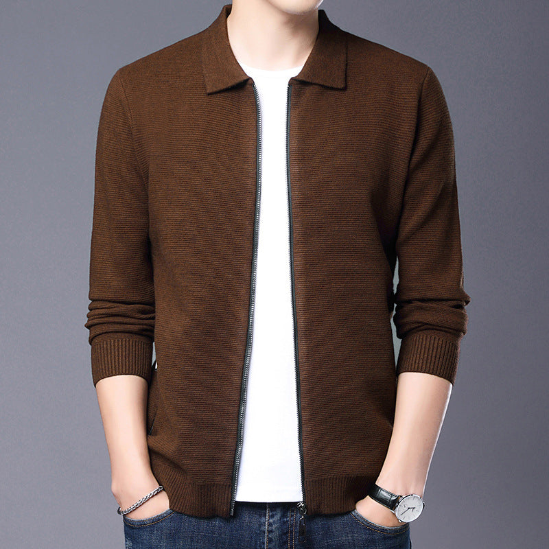 Amawinc Cardigan Homme Slim Fit En Mélange De Laine Avec Zip Col Classique Et Poignets Côtes