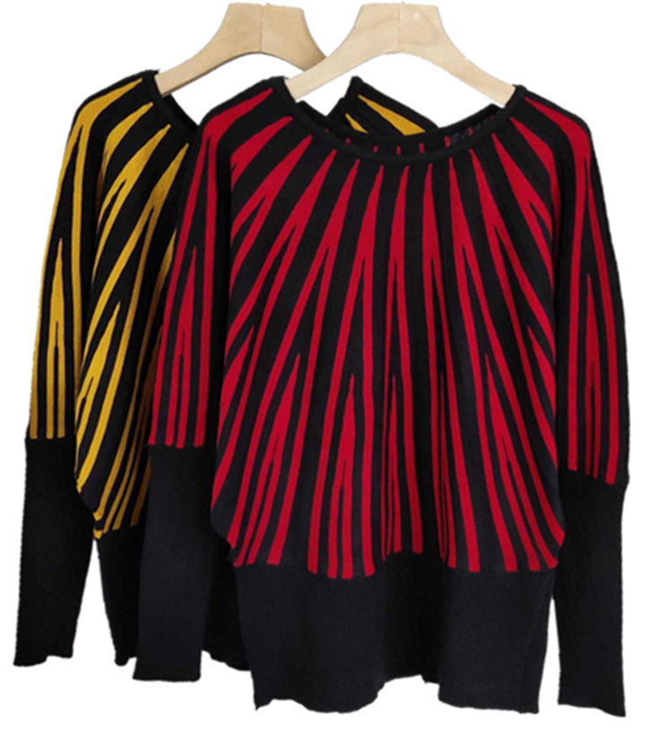 Damen weicher Pullover mit modernem Streifenmuster und weitem Schnitt Amawinc