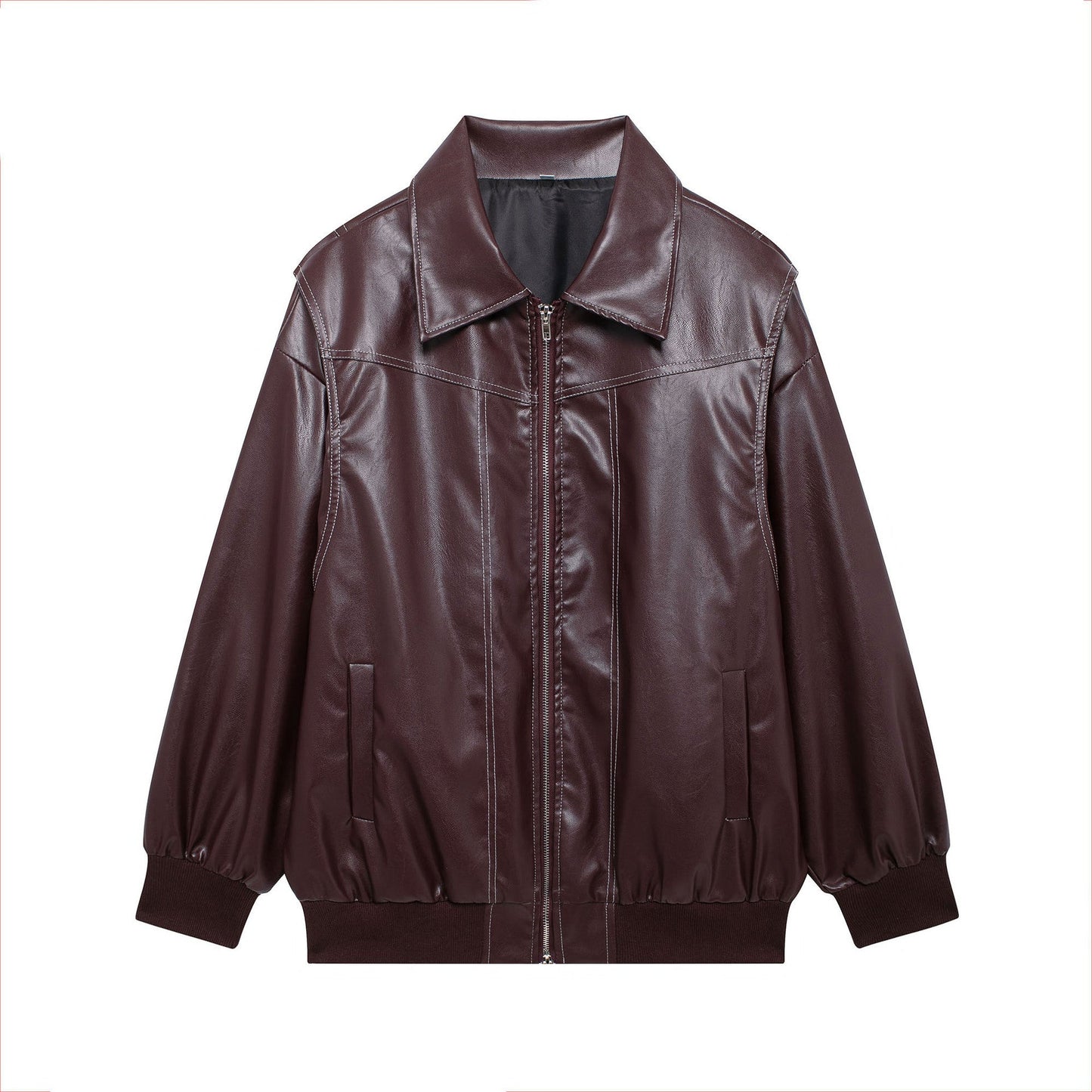 Damen Kunstlederjacke mit lässigem Schnitt und elastischem Saum Amawinc