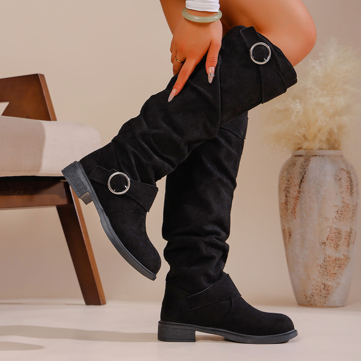 Damen Modische Overknee-Stiefel aus weichem, elastischem Material Amawinc