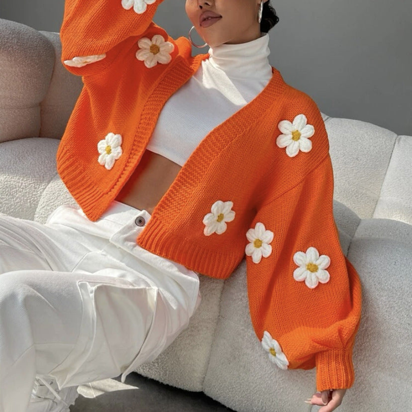 Damen Strickjacke mit floralen Applikationen und lockerer Passform Amawinc