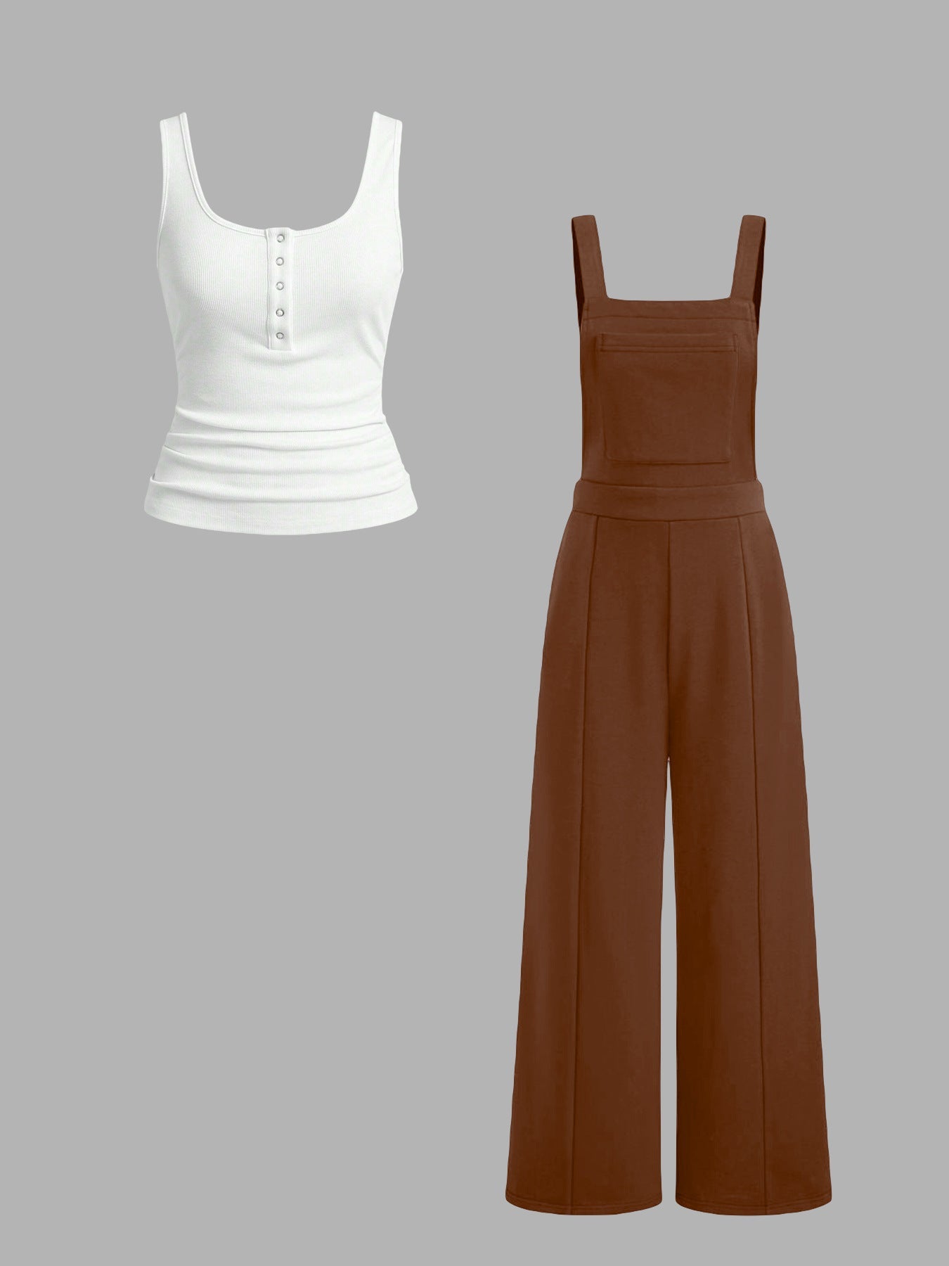 Damen lässiger Tank-Top und weit geschnittenen Latzhose Set Amawinc