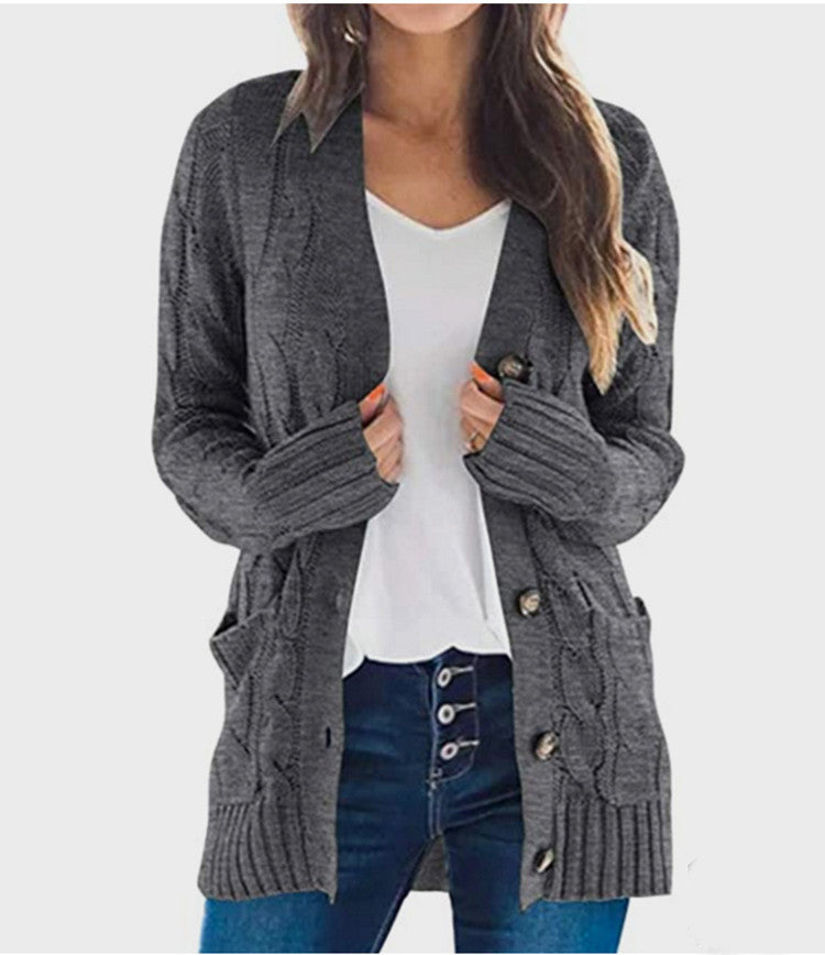 Damen Grobstrick-Cardigan mit aufwendigem Zopfmuster und praktischen Taschen Amawinc