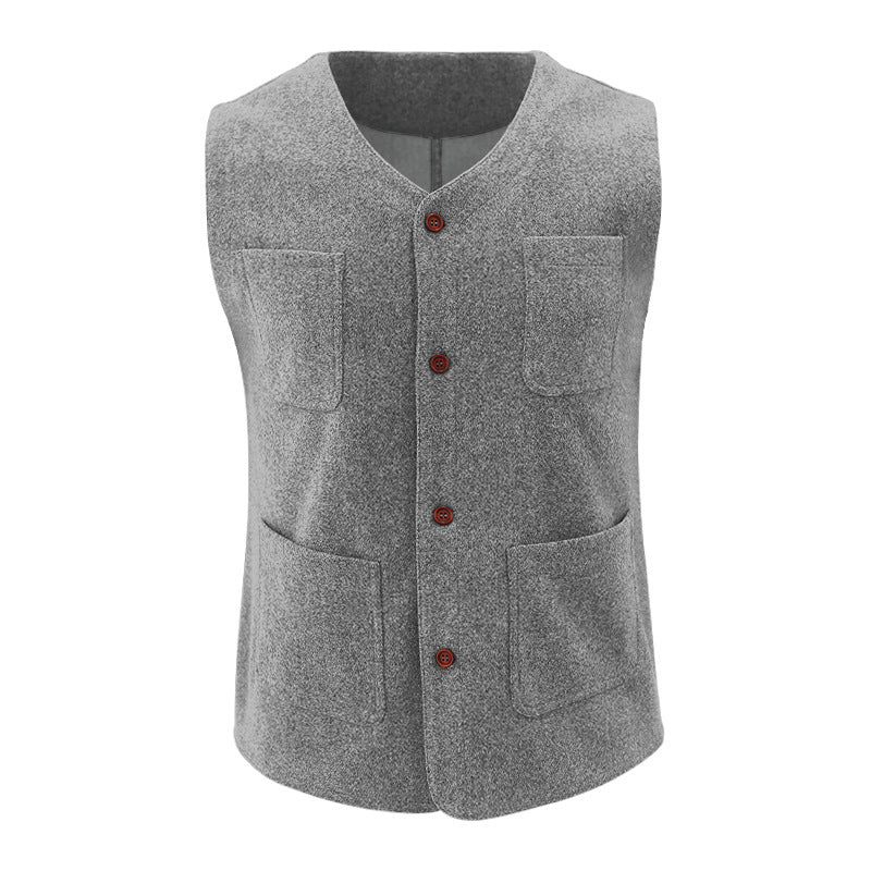 Gilet Homme Ajusté En Tissu Effet Laine Avec Col V Boutons Poches Passepoilées Nordisk Flair