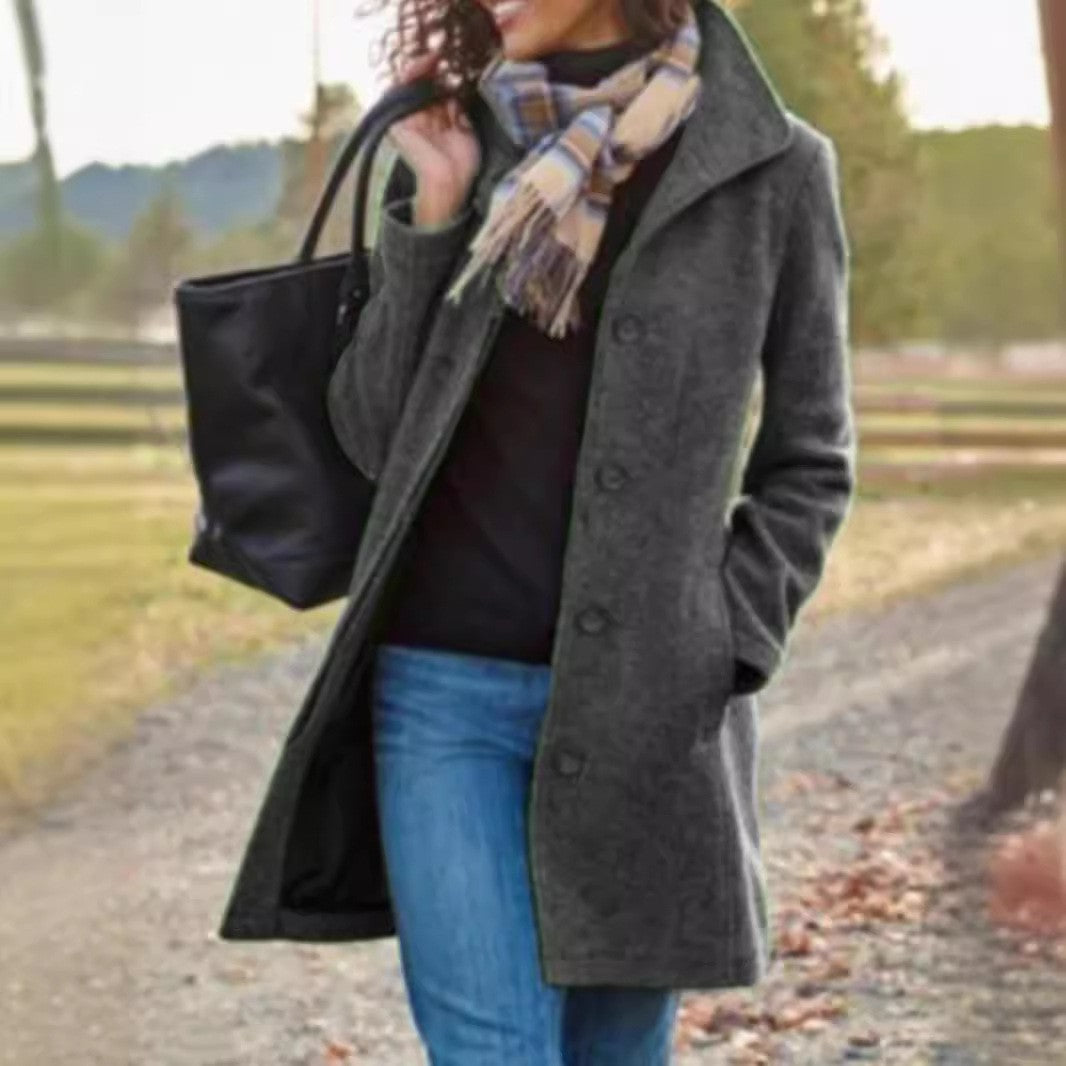 Damen Elegante Wollmantel mit modernen Knopfdetails Amawinc