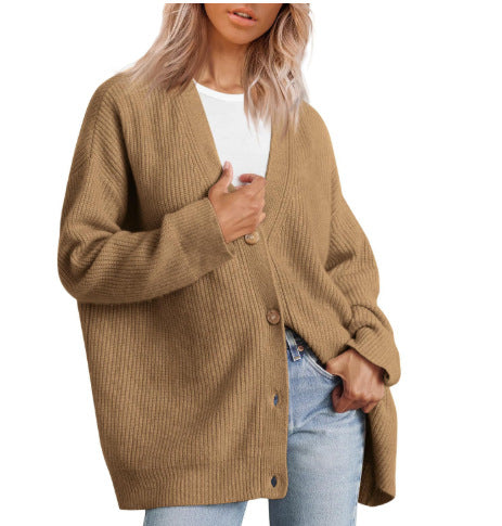 Cardigan Femme Hiver Boutonné En Maille Décontracté Avec Rayures Audacieuses Amawinc