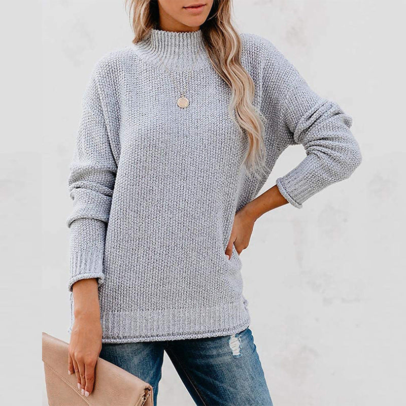 Damen Grobstrickpullover mit hochgeschlossenem Kragen und lässiger Passform Amawinc