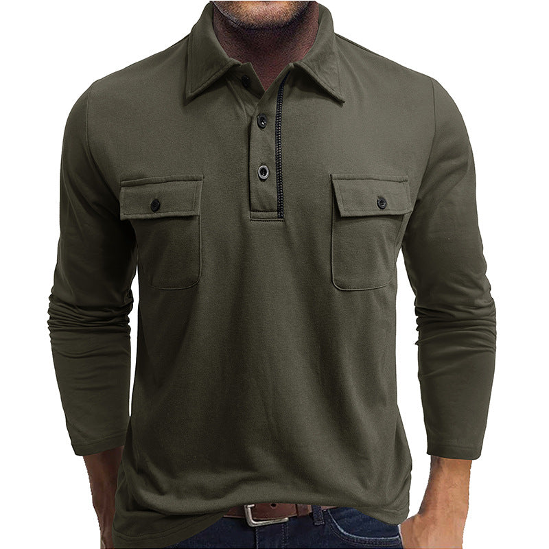 Polo Homme Manches Longues en Coton Mélangé Coupe Régulière avec Poches à Rabats sur la Poitrine Nordisk Flair