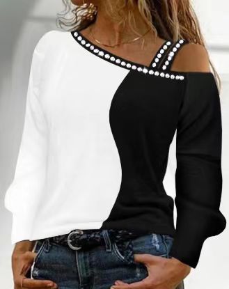Damen Trendy Asymmetrisches Oberteil mit Strassbesatz Amawinc