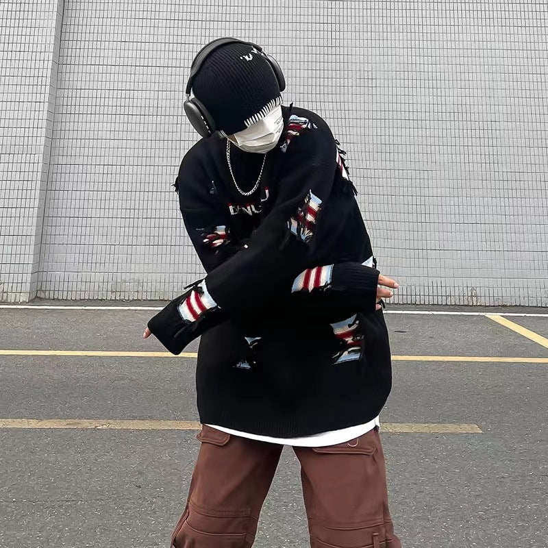 Damen Urbaner Strickpullover mit einzigartigen Rippdetails und Distressed-Design Amawinc