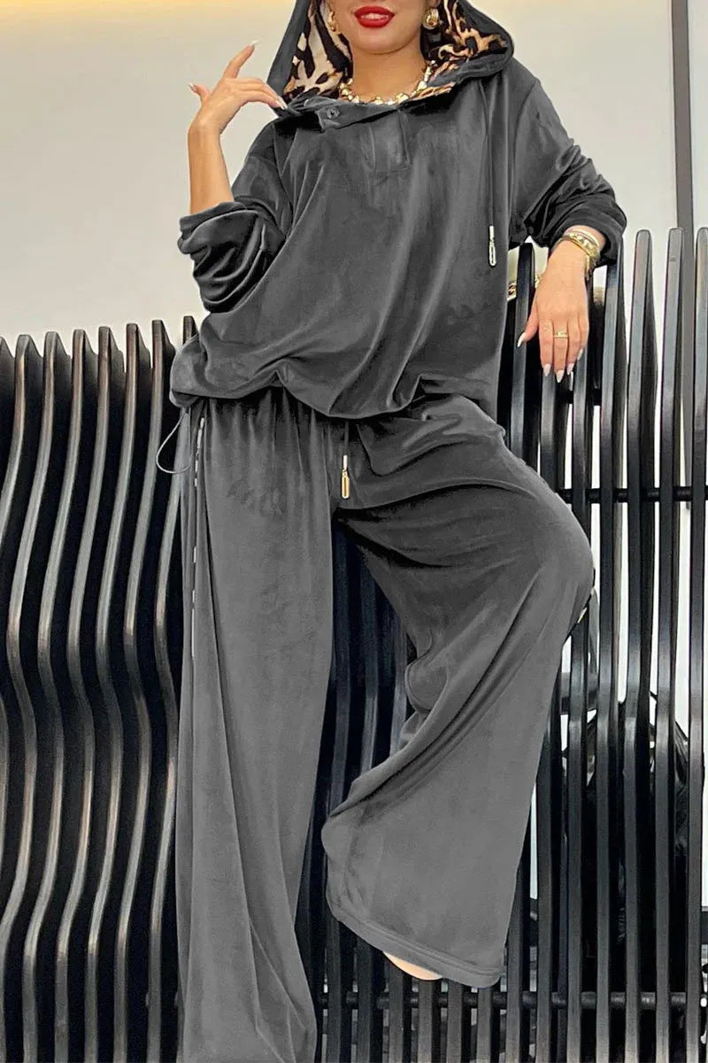 Damen Sportliches Loungewear-Set aus weichem Velours mit Kapuze Amawinc