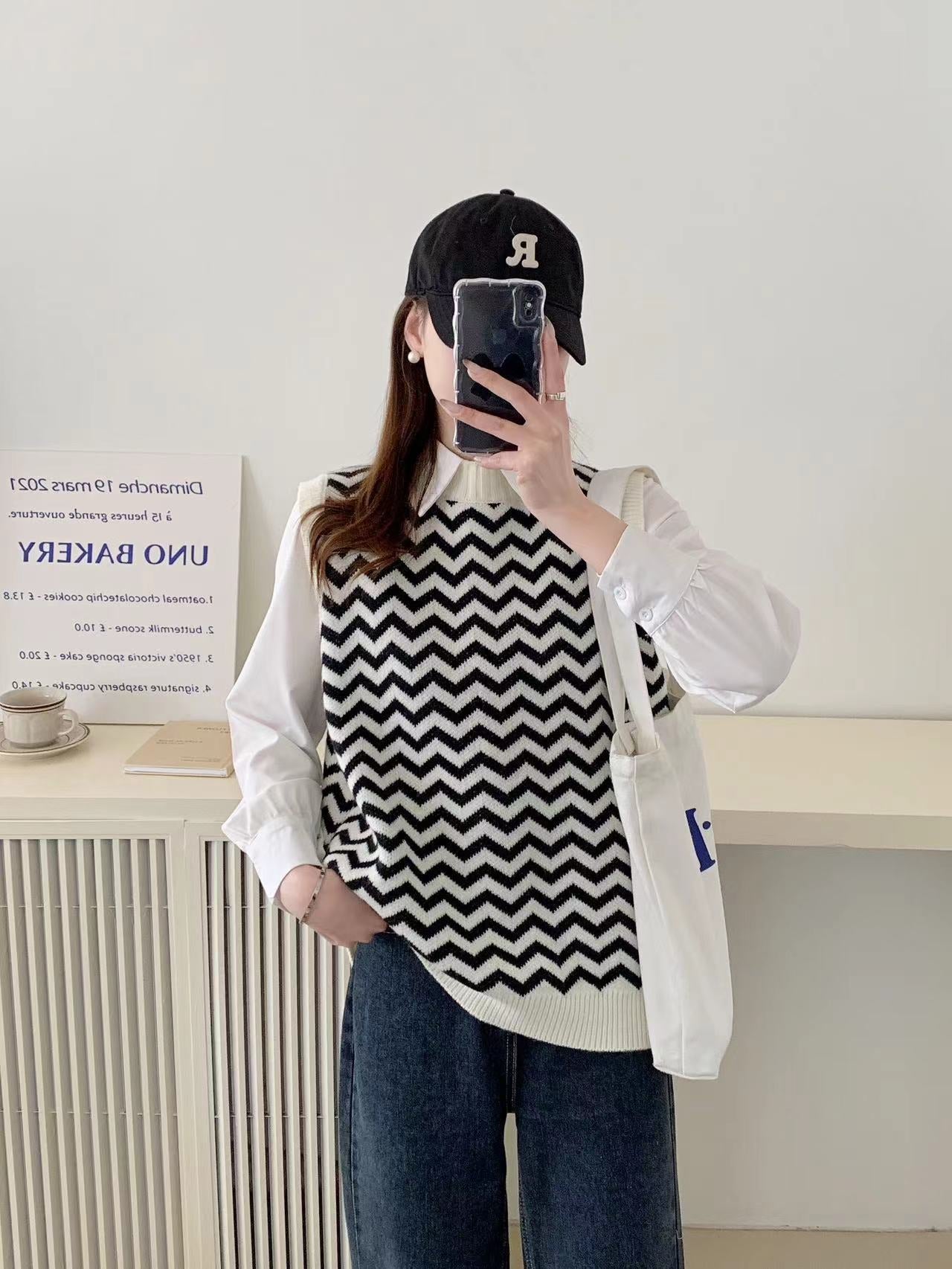 Damen Strickpullover mit Zickzackmuster und elegantem Kragen Amawinc