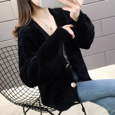 Damen Flauschige Strickjacke mit eleganten Knopfdetails Amawinc