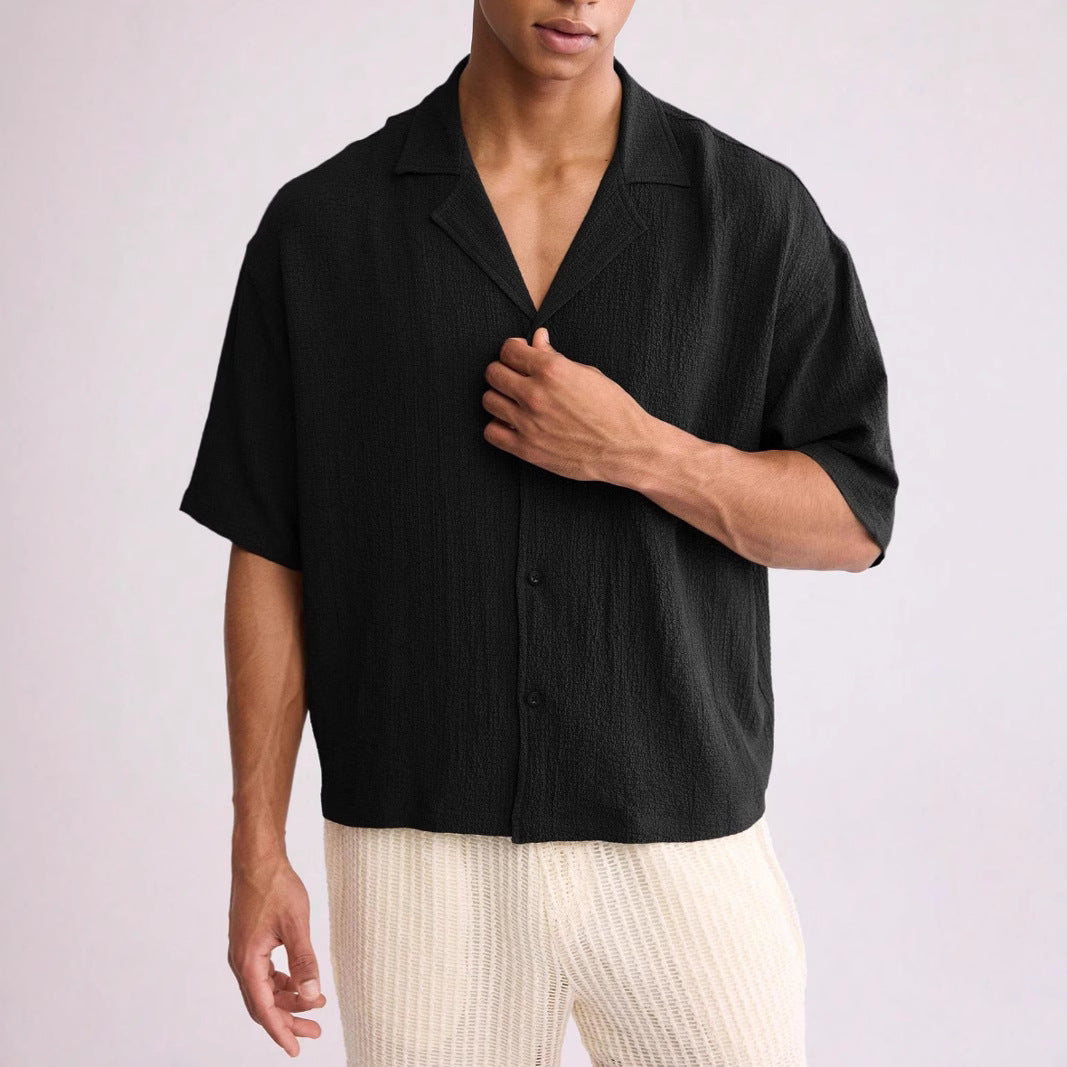 Chemise Homme Manches Courtes Amawinc Décontractée En Tissage Texturé Légère Respirante Été