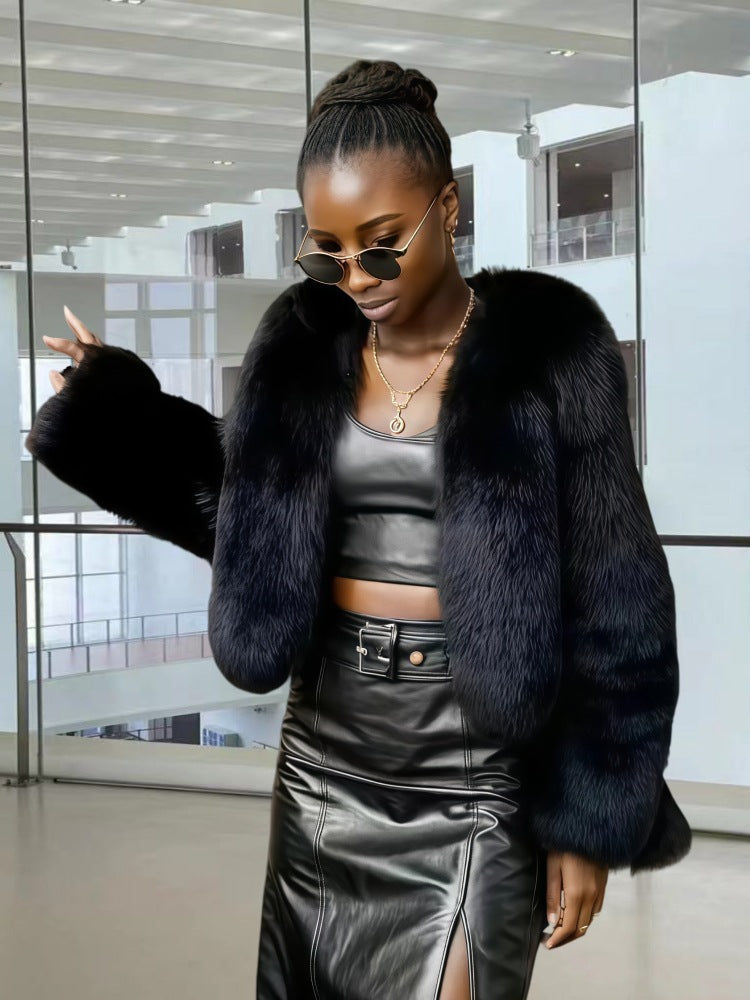 Damen Fleece Kunstpelzmantel Amawinc