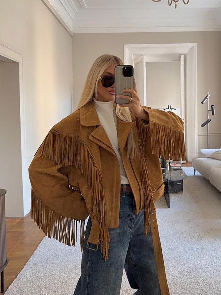 Damen Wildleder-Fransenjacke Amawinc
