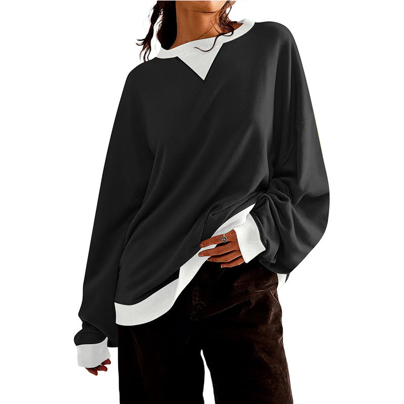 Damen lässiges Sweatshirt mit V-Ausschnitt und Kontrastbündchen Amawinc