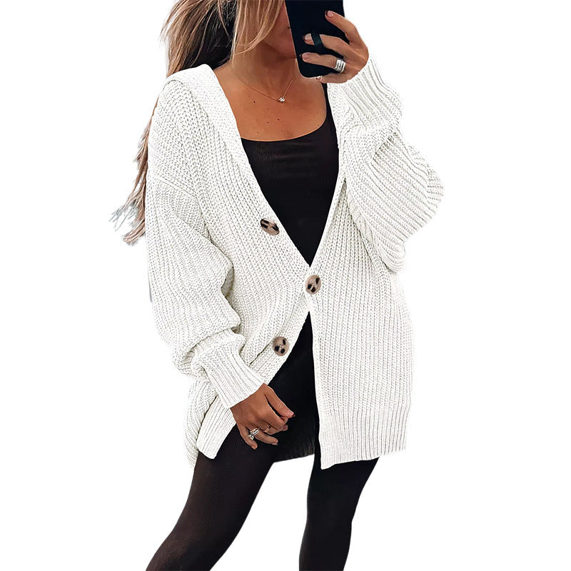 Damen Grobstrickjacke mit übergroßem Schnitt und eleganten Holzknöpfen Amawinc