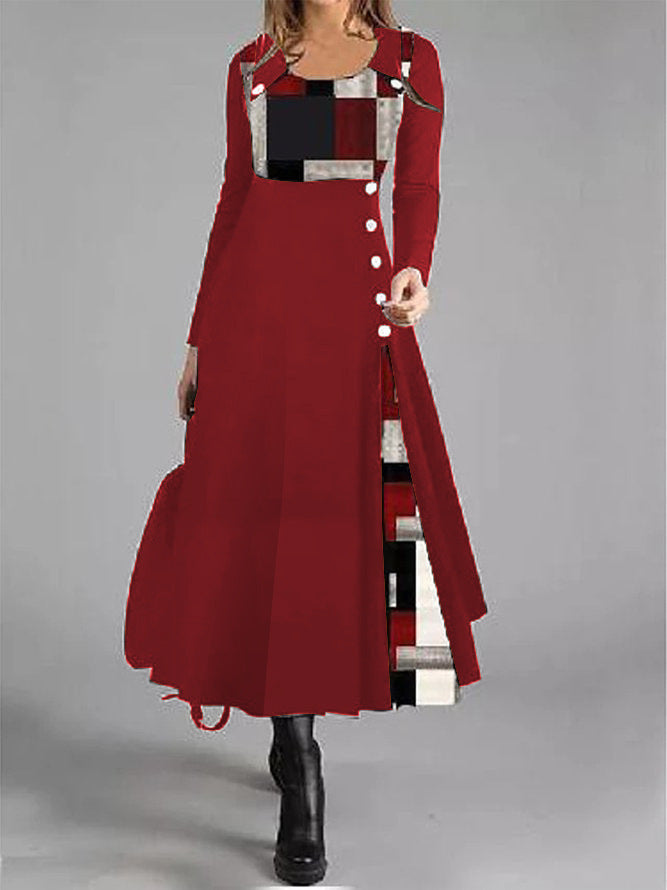 Fudus | Modernes, beliebtes, farbiges Langarm-Knopfkleid