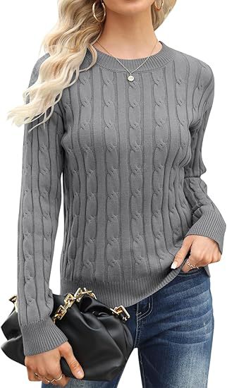 Damen klassischer Strickpullover mit Zopfdesign Amawinc