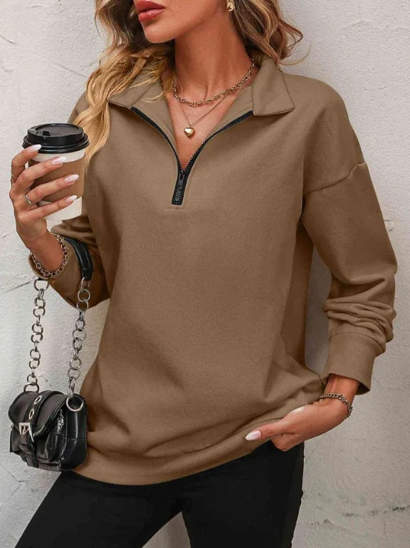 Damen Sweatshirt mit halbem Reißverschluss Amawinc