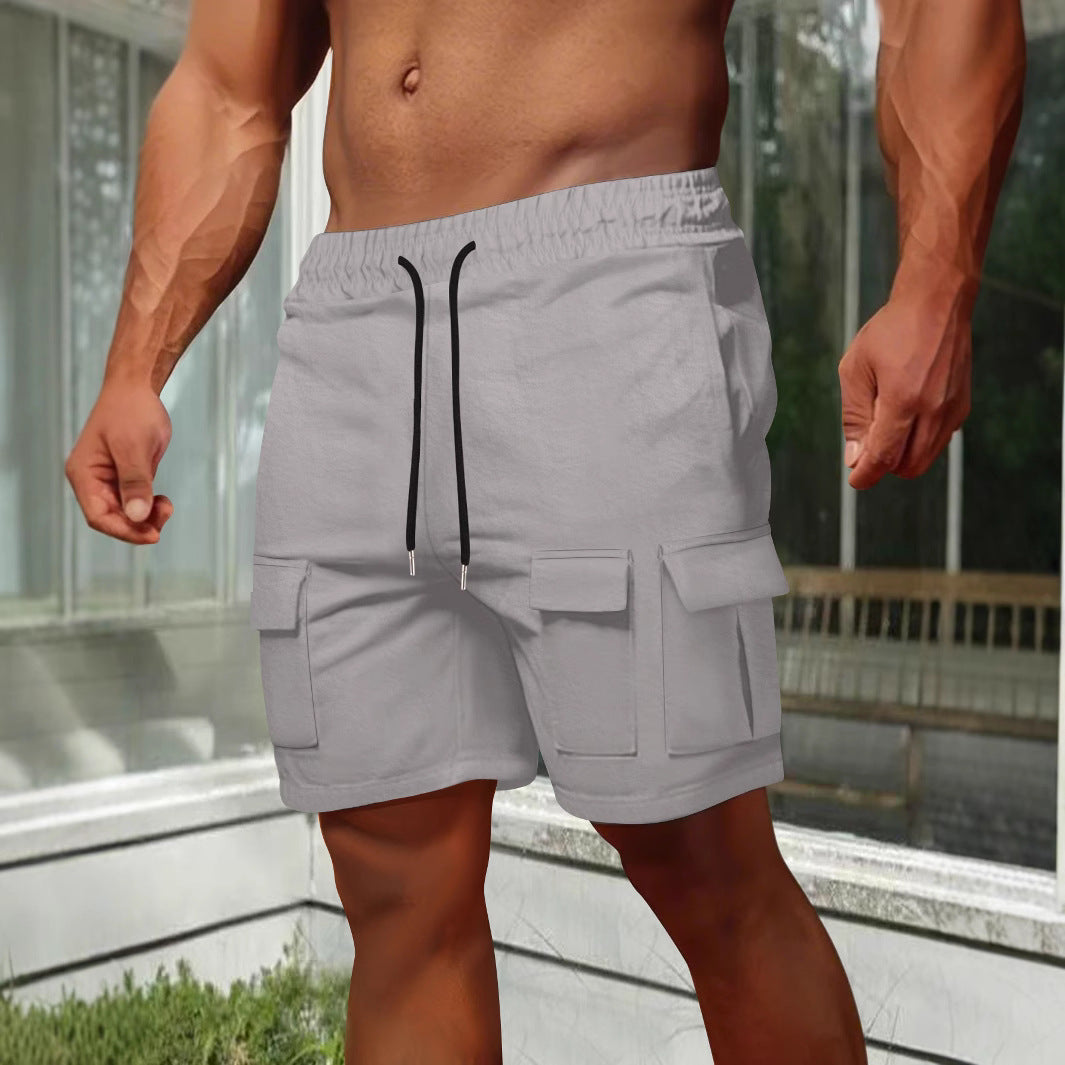 Shorts Cargo Homme Olive Coupe Décontractée Respirant Mélange Coton Élastique Poches Utilitaires