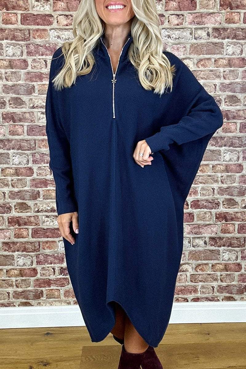 Damen Oversized Strickkleid mit Reißverschluss Amawinc