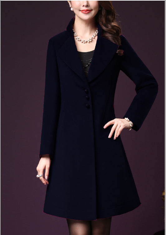 Damen klassischer, taillierter Wollmantel mit elegantem Revers Amawinc