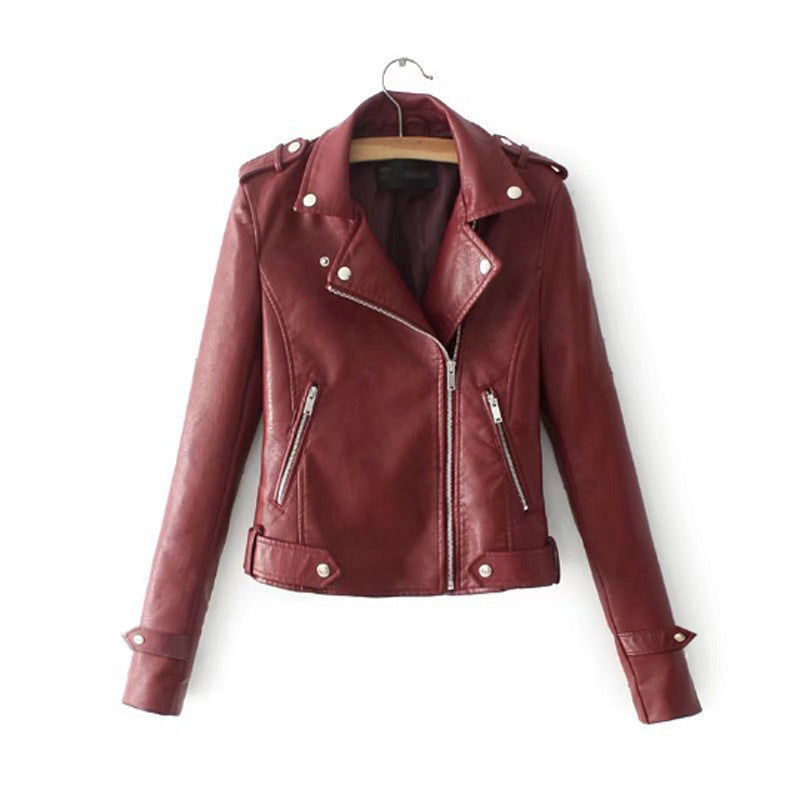 Damen stylische Kunstleder-Bikerjacke mit modischem Schnitt Amawinc